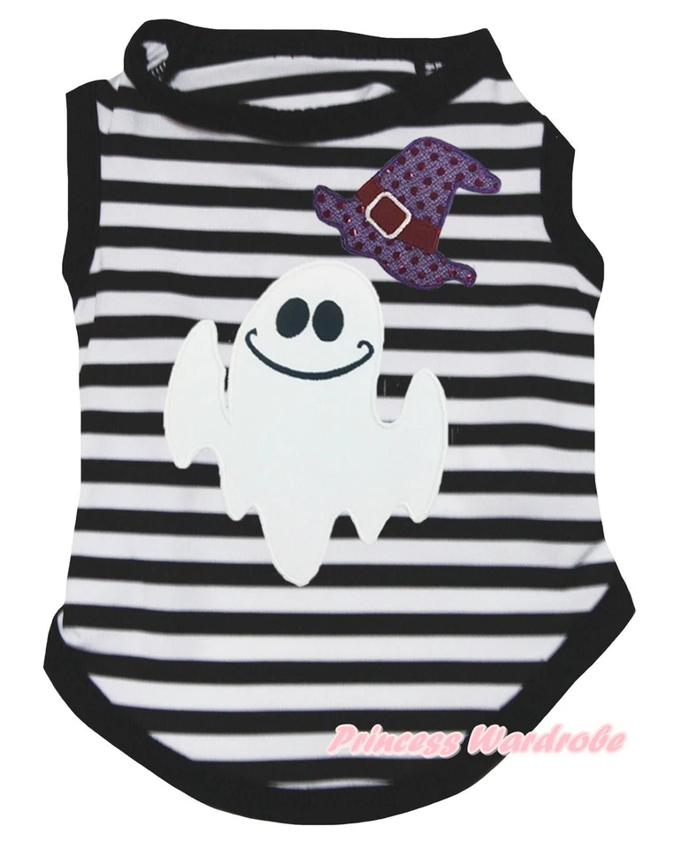 Halloween Negro Blanco Rayas Top Camiseta Mascota Gato Perro Cachorro Ropa de Una Pieza Foto 1 de 1