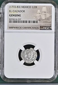1772-1783 Mexiko 1/2 Real El Cazador Silber Schiffbruch Münze NGC bewertet #237 - Bild 1 von 3