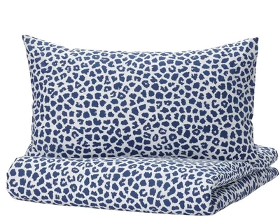 IKEA Kvastfibbla Full/Queen DUVET COVER 2 PILLOWCASE SET Blue/White ANIMAL Print - Image 1 of 4