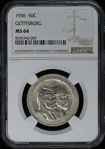 GETTYSBURG 1936 Silver Commemorative 50C NGC MS64 - Picture 1 of 2