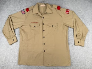 VINTAGE Boy Scouts of America Shirt Men Extra Large Beige Polyester Long Sleeve - Picture 1 of 14