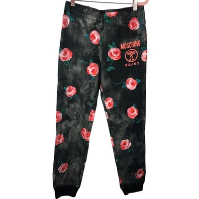 Moschino Couture Rose Print Track Pants Trousers Black Multicolor Sz. 6 NEW - Изображение 1 из 4