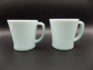 2 VTG FIRE-KING Oven Ware DELPHITE Aqua BLUE Milk Glass D-handle Mug MCM - Picture 1 of 13