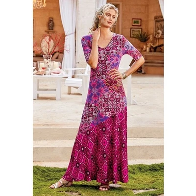 Soft Surroundings Dress Women Medium Pink V Neck Floral Mixed Media Maxi Boho - Image 1 of 4