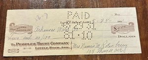 Peoples Trust Co. Little Rock, Ark. Cheque cancelado con fecha 25/05/1931 - Imagen 1 de 2