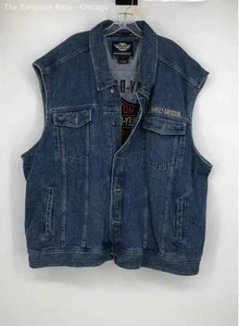 Harley-Davidson Mens Blue Cotton Sleeveless Denim Motorcycle Vest Size 5XL - Picture 1 of 6