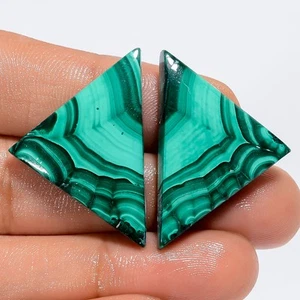 Natural Malachite Fancy Shape Cabochon Loose Gemstone Pair 50 Ct 30X20X4mm SG117 - Picture 1 of 1