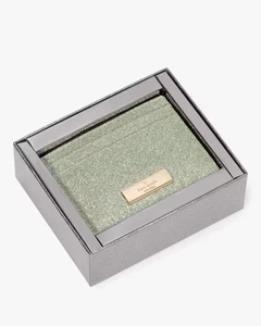 Kate Spade Kenzie Boxed Glitter Small Cardholder Wallet Organizer Seawater Green - Picture 1 of 5