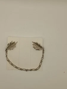 Vintage durchbrochenes Blatt Pullover Clip Set silberfarben 4,5" Kette Pat (18) - Bild 1 von 1