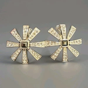 NAPIER Rhinestone Covered Starburst Screwback Earrings In Silver - Picture 1 of 3