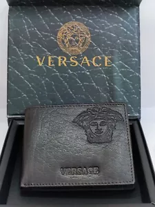 Cartera de hombre Premium Versace de cuero marrón de grano suave doble pliegue - Envío gratuito - Imagen 1 de 6