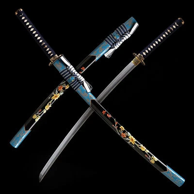 Arcilla Templada L6 Hoja de Acero Full Tang Japonés Samurai Katana Espada Choji Hamon Foto 1 de 4