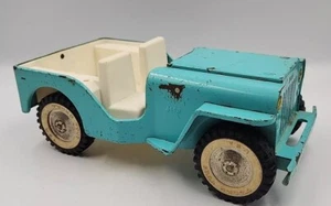 VINTAGE 1960's TONKA JEEP TURQUOISE - 10" LONG - PRESSED STEEL - Picture 1 of 6