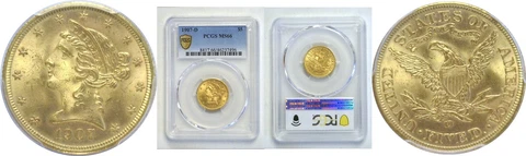 1907-D $5 Gold Coin PCGS MS-66 Cover