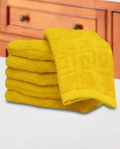 Coppia di Guanti Lavaggio Superiore in Panno Viso 100% Cotone Flanella Scrub, Giallo - Foto 1 di 3