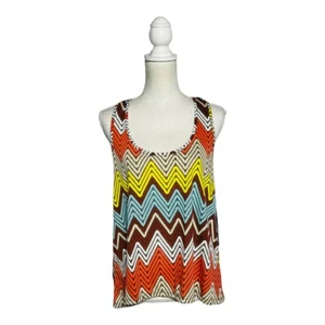 Camiseta sin mangas de encaje relajado Chevron marrón naranja XL casi famosa para mujer NUEVA - Imagen 1 de 6
