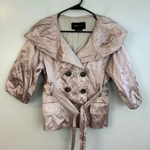 BCBGMaxAzaria Metallic Pink Double Breasted Belted Peplum Jacket XS - Picture 1 of 13