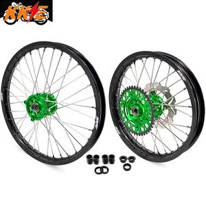 KKE 21/18 CNC Dirt Bike Wheels for Kawasaki KX450F 2006-2018 KX250F 2019 Green - Picture 1 of 12