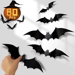 Halloween Bats Wall Decor, 80 Pcs 3D Plastic Bats Decorations Party Supplies Reu - Picture 1 of 7