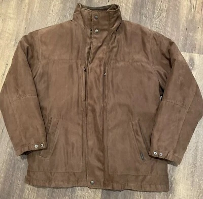 Weatherproof Brown Micro Suede Jacket Large Zip Snap Lined Multi Pockets In/ Out - Image 1 of 4