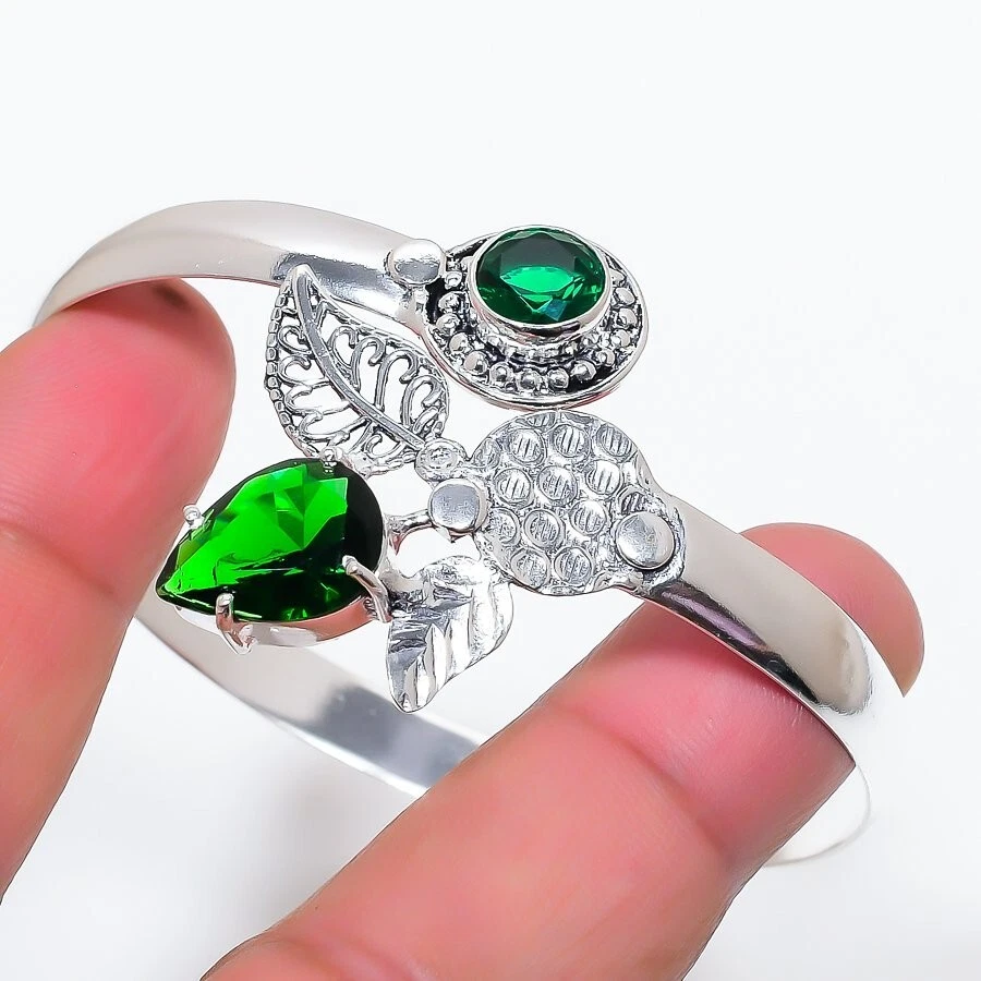 Chrome Diopside Gemstone 925 Sterling Silver Jewelry Adjustable Cuff Bracelet - Image 1 of 1