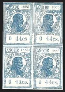 Mexico Revenue 1885 State Issues Morelos 0 44cs. BLOCK VAR. #M304 VF. CV $7.25++ - Foto 1 di 2