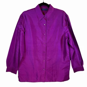 Karen Scott Blouse Button-Down Medium 100% Silk Purple Travel Lightweight Career - Picture 1 of 9
