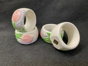 Beautiful Vintage Set of 4 Ceramic Otagiri, Japan Tulip Napkin Rings by M. Baker - Picture 1 of 6
