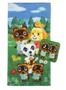 Toalla de baño de algodón y paño de lavado Animal Crossing para niños, juego de 2 piezas, verde nuevo en paquete - Imagen 1 de 1