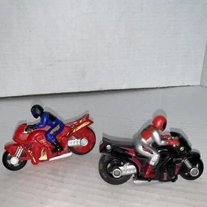 2- Vtg Hot Wheels Friction Motorcycle Bike w/ Stunt Rider Driver Red & Black - Picture 1 of 18