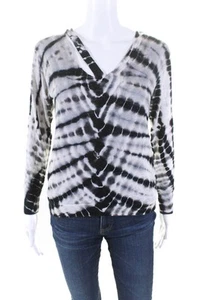LNA Womens Long Sleeve Cut Out V Neck Tie Dyed Knit Shirt Gray Black Size XS - Picture 1 of 5