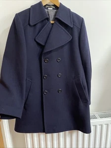 Dhobi Mens Navy Pure New Wool Peacoat Size M 38” Chest Double-Breasted Overcoat - Picture 1 of 13