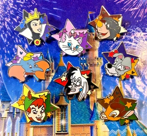 ⭐ 2012 WDW Hidden Mickey Set of 8 Star Pins - Marie Bambi Tramp Peter Pan Dumbo - Picture 1 of 2