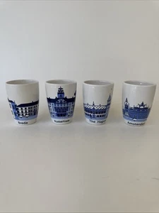 Set Of 4 Dutch Cities Espresso Cups/Mini Mugs Delft Blue 3” Amsterdam Hague - Picture 1 of 19