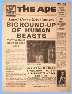 VINTAGE - PLANET OF THE APES - 1968 - MOVIE PROMOTIONAL NEWSPAPER - "THE APE" - Picture 1 of 3
