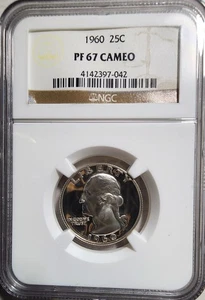 1960 PF 67 Cameo Washington Quarter 25C Proof PR Cam Collectible Coin (M219) - Picture 1 of 4