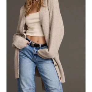 Abercrombie & Fitch Beige Super Long Oversize Cardigan Sweater Never Worn - Picture 1 of 7