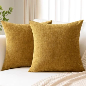 Fundas de Cojín 60x60cm Dorado Amarillo Chenilla Sofá Fundas de Almohada Hogar - Pack de 2 - Imagen 1 de 4