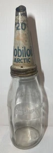 Mobiloil Glass Bottle Imperial Pint And Tin Lid Vintage Collectable Mobil - Picture 1 of 12