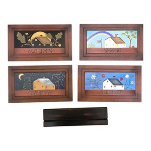Hand Painted Wooden Four Seasons Plaques With Stand Carol Doyle Folk Art  - Picture 1 of 7