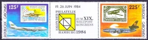 Gabón 1984 MNH 2v + etiqueta, Congreso Mundial UPU, avión - Imagen 1 de 1