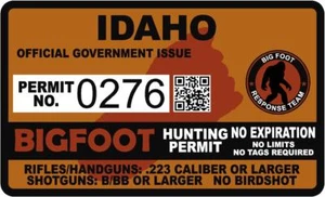 Calcomanía de vinilo Sasquatch con permiso de caza Idaho ID Bigfoot Hunter de 4 - Imagen 1 de 1