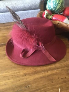Vintage Ladies Bollman Hat Co. Doeskin Felt 100% Wool Hat Fuchsia Pink Feather - Picture 1 of 7