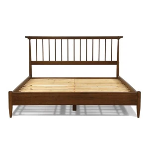 Mid Century Modern Platform Bed Frame Headboard King Solid Wood Walnut Brown - Picture 1 of 5