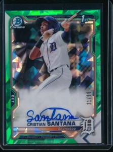 CRISTIAN SANTANA AUTO 2021 Bowman Chrome Prospects GREEN ATOMIC REFRACTOR /99 RC