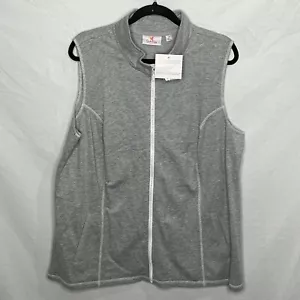 NWT Quacker Factory Sleeveless Vest Gray 1X Full Zipper Embellished Rhinestones - Picture 1 of 10