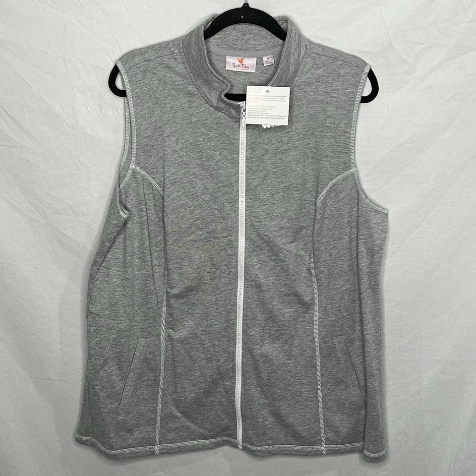 NWT Quacker Factory Sleeveless Vest Gray 1X Full Zipper Embellished Rhinestones - Image 1 of 4