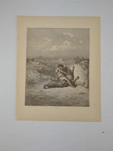c1890 Antiker Druck Gustave Dore Bibel 12x9" Simson tötet den Löwen p25 - Bild 1 von 2