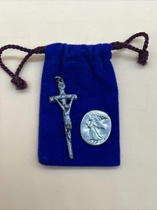 INRI Crucifix Vintage Catholic Cross Necklace Pendant And V&K Angel In My Pocket - Picture 1 of 14