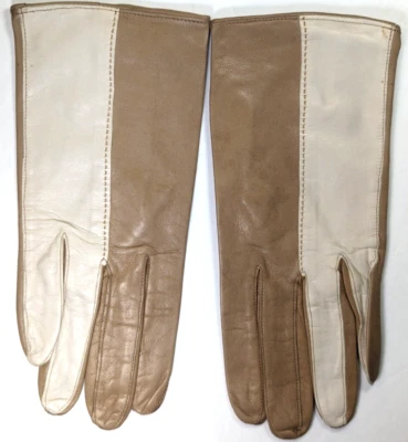 Guantes de Cuero Jabonoso Talla 71/2 Vintage Dos Tonos Crema/Bronceado LEER DESCRIPCIÓN Foto 1 de 4